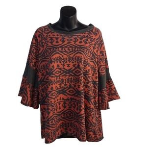 Crepas Sweater Women's Orange Gray Flare Sleeve Sweater Sz S